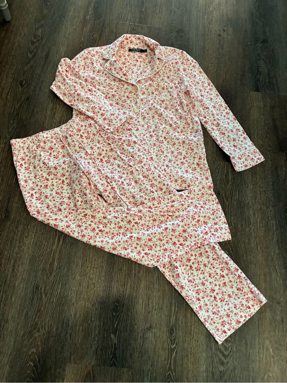 Ralph Lauren Pink and White Floral Two-Piece Pajama Set